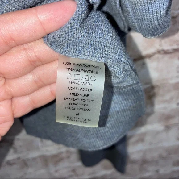 Peruvian Connection Trompe L'Oeil Cardigan Sweater in Shale Blue Size XL NEW - Picture 7 of 8